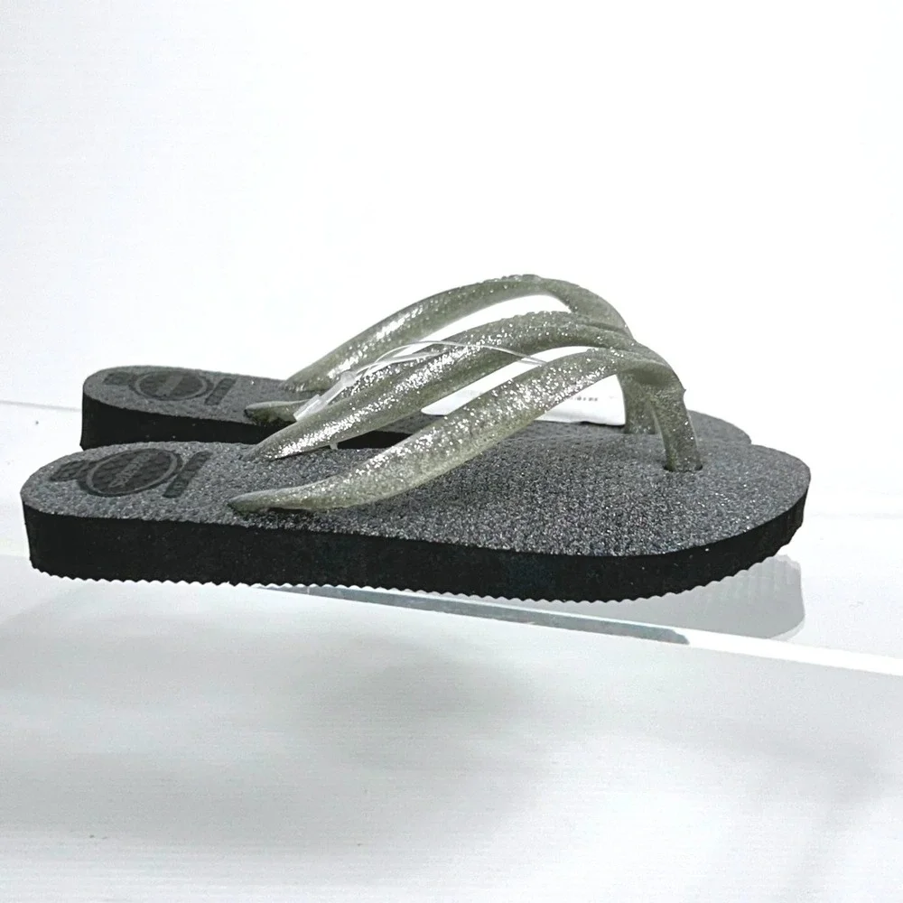 Havaianas Girls Size 9C 9 C Glittery Silver Black Flip Flops Sparkle Sandals NEW